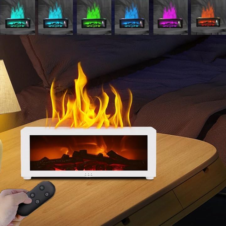 Diffusore di Oli Essenziali Fiamma 3D con Telecomando e 7 Luci LED – Diffusore Aroma Ambiente Modello Caminetto per Casa, Ufficio e Studio Yoga