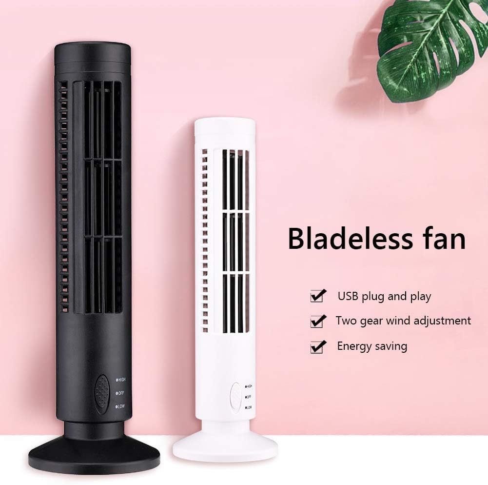 Ventilatore a Torre USB Senza Pale, 2 Velocità, Ultra Silenzioso