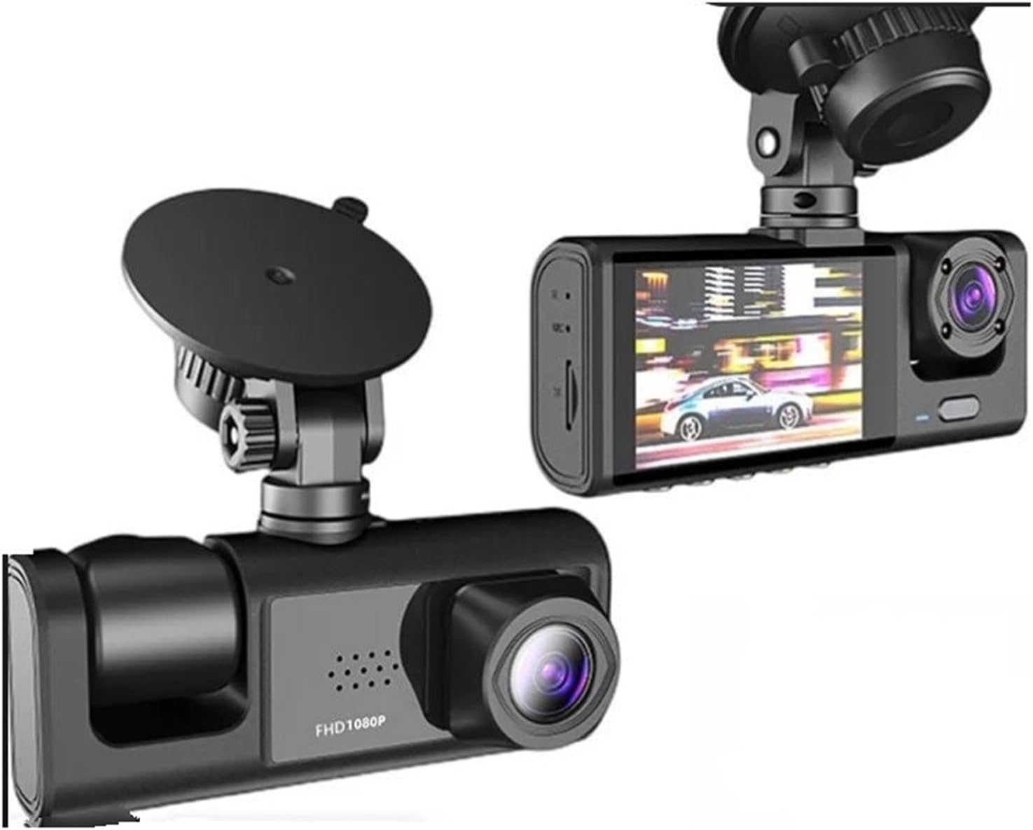 Dash Cam con Registrazione in Loop, Visione Notturna IR e Fotocamera 1080P a 3 Obiettivi con Schermo IPS da 2
