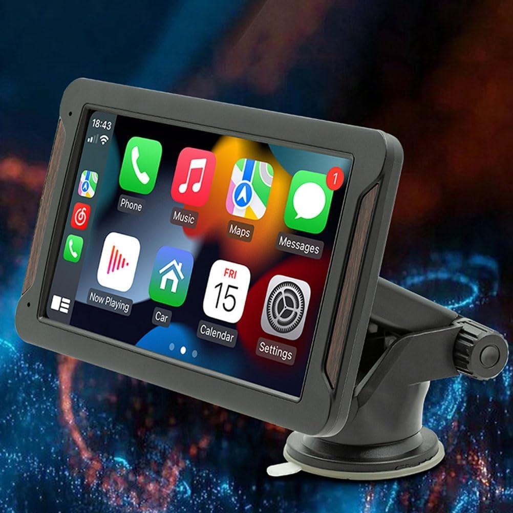 Autoradio Portatile 7" con Apple CarPlay, Android Auto, Bluetooth 5.0 e Mirror Link – Schermo HD, FM e Supporto Multifunzionale