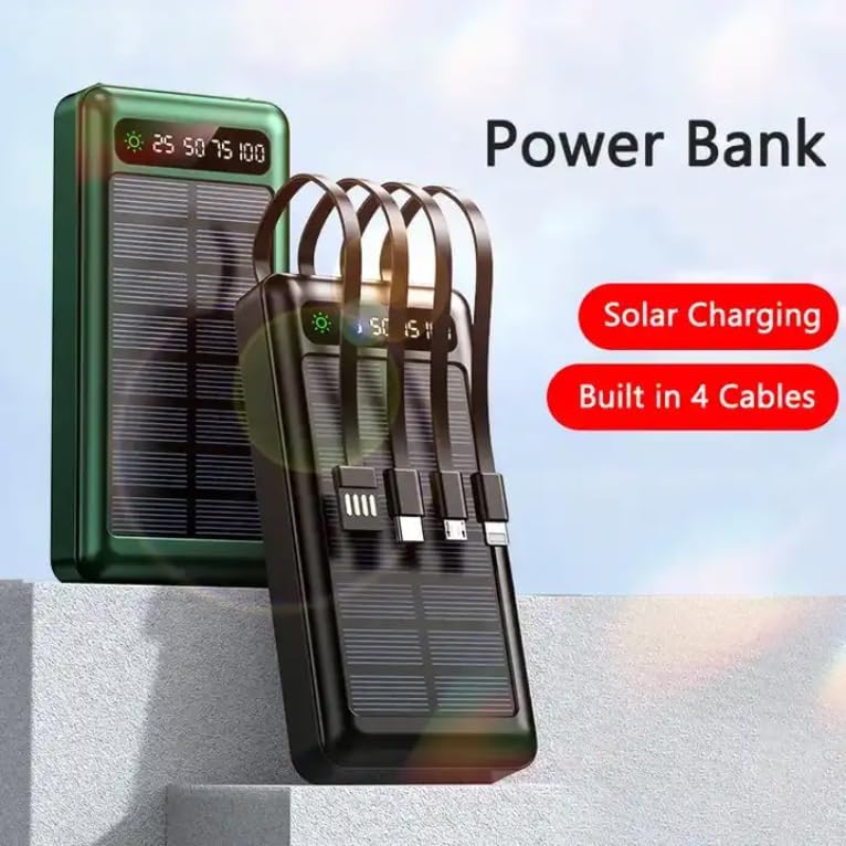 Power Bank Solare 20000mAh Ultra Capacità - Ricarica Super Veloce USB 4 in 1 con Display LED e Torcia LED Integrata