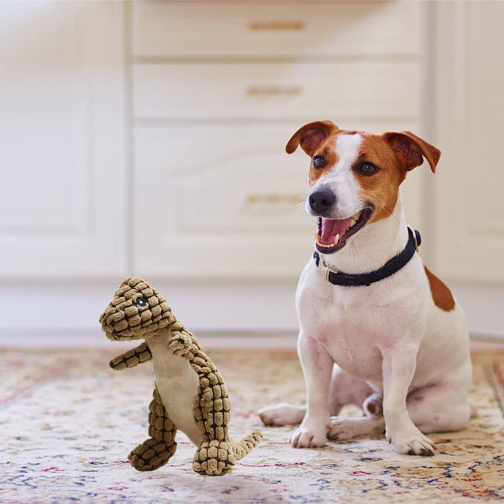 Giocattolo per Cani a Forma di Dinosauro con Squeaker, Morbido e Resistente