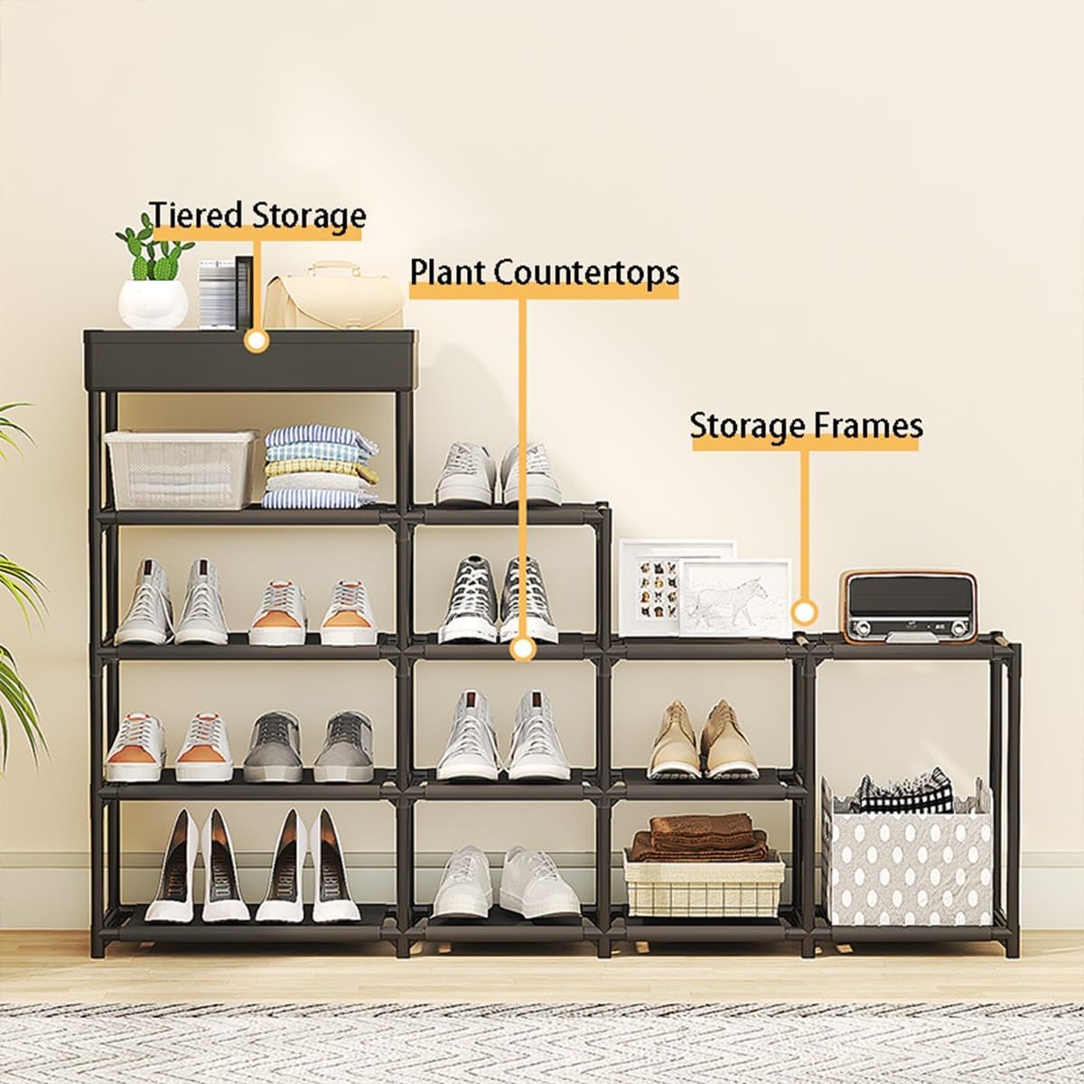 Scarpiera Multistrato a 5 Livelli, Scaffale Porta Scarpe Salvaspazio con Scomparto Impermeabile
