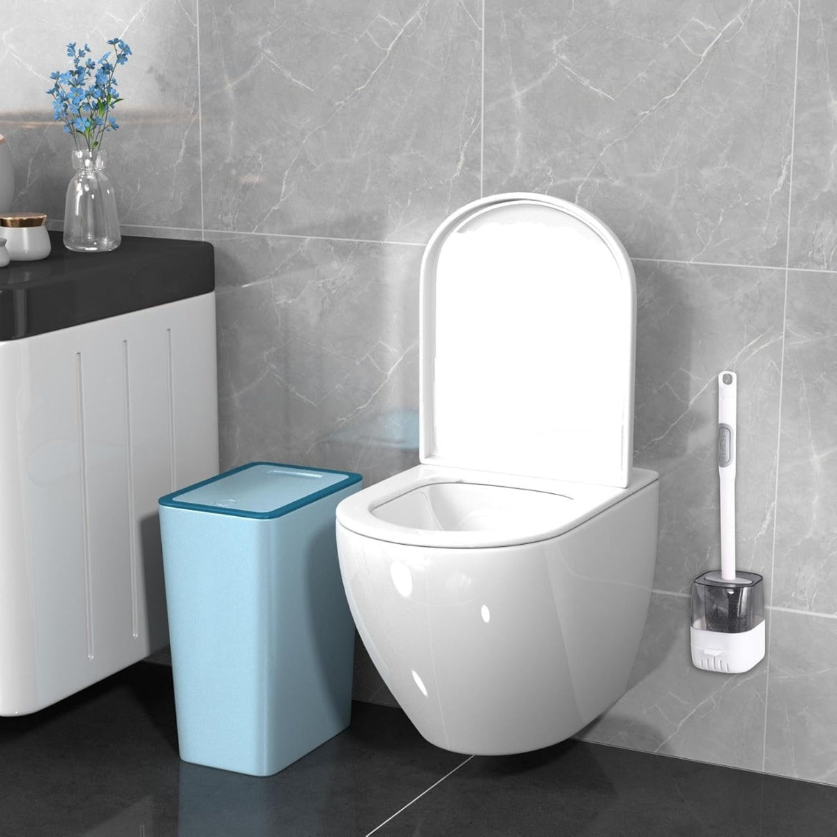 Scopino per WC da Parete in Silicone, con Manico Ricaricabile e Design Salvaspazio
