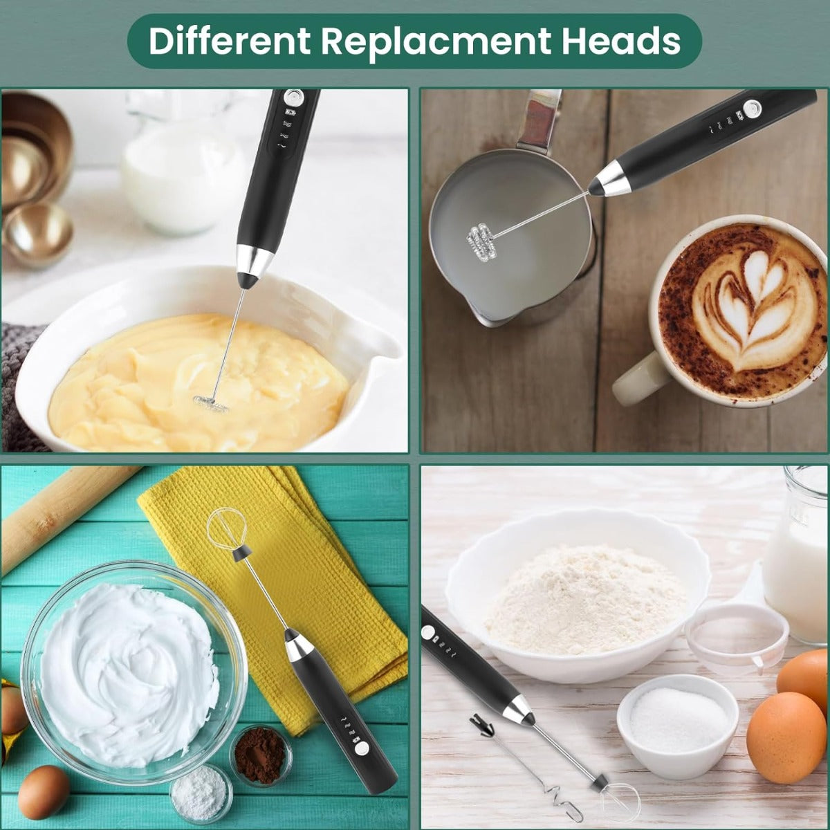 Montalatte ricaricabile a 3 velocità con frusta in acciaio inox