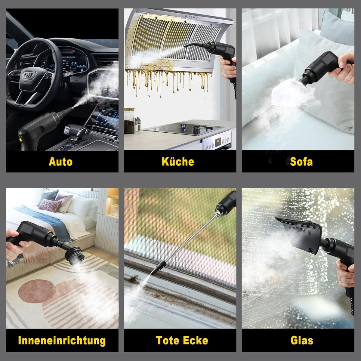 Pulitore a Vapore Portatile 1600ml – Alta Pressione e Accessori Multifunzionali per Pulizia Completa