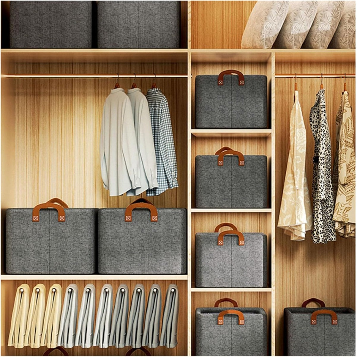 Scatola Portaoggetti in Tessuto Pieghevole con Manici Rinforzati – 20x47x28 cm – Organizer Salvaspazio