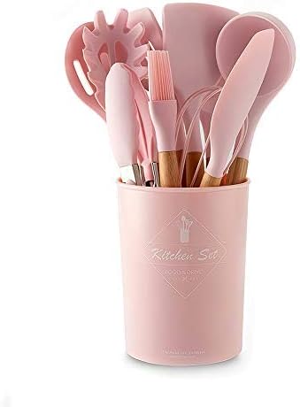 Set di 12 Utensili da Cucina in Silicone – Resistenti al Calore, Antiaderenti e Lavabili in Lavastoviglie rosa