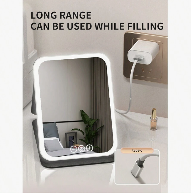 Specchio da Trucco con Luci LED e Touchscreen - Luminosità Regolabile e Design Pieghevole