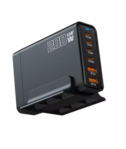 Caricabatterie USB-C 200W – Stazione di Ricarica Rapida GaN a 6 Porte