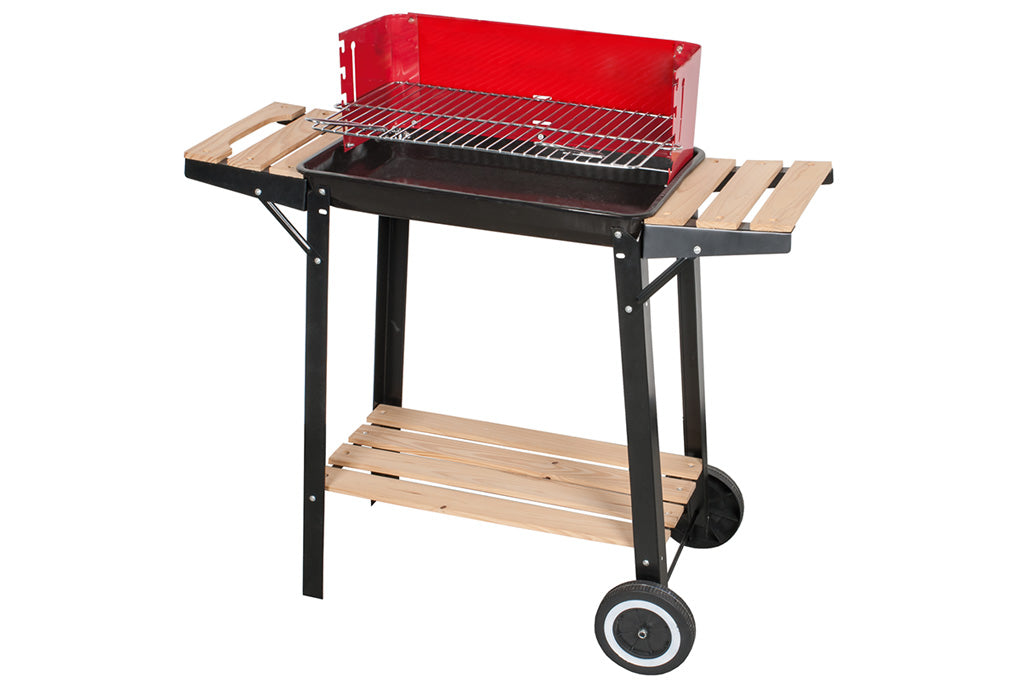 Barbecue a Carbonella con Griglia Regolabile, Ruote e Ripiani in Legno – Ideale per Esterni