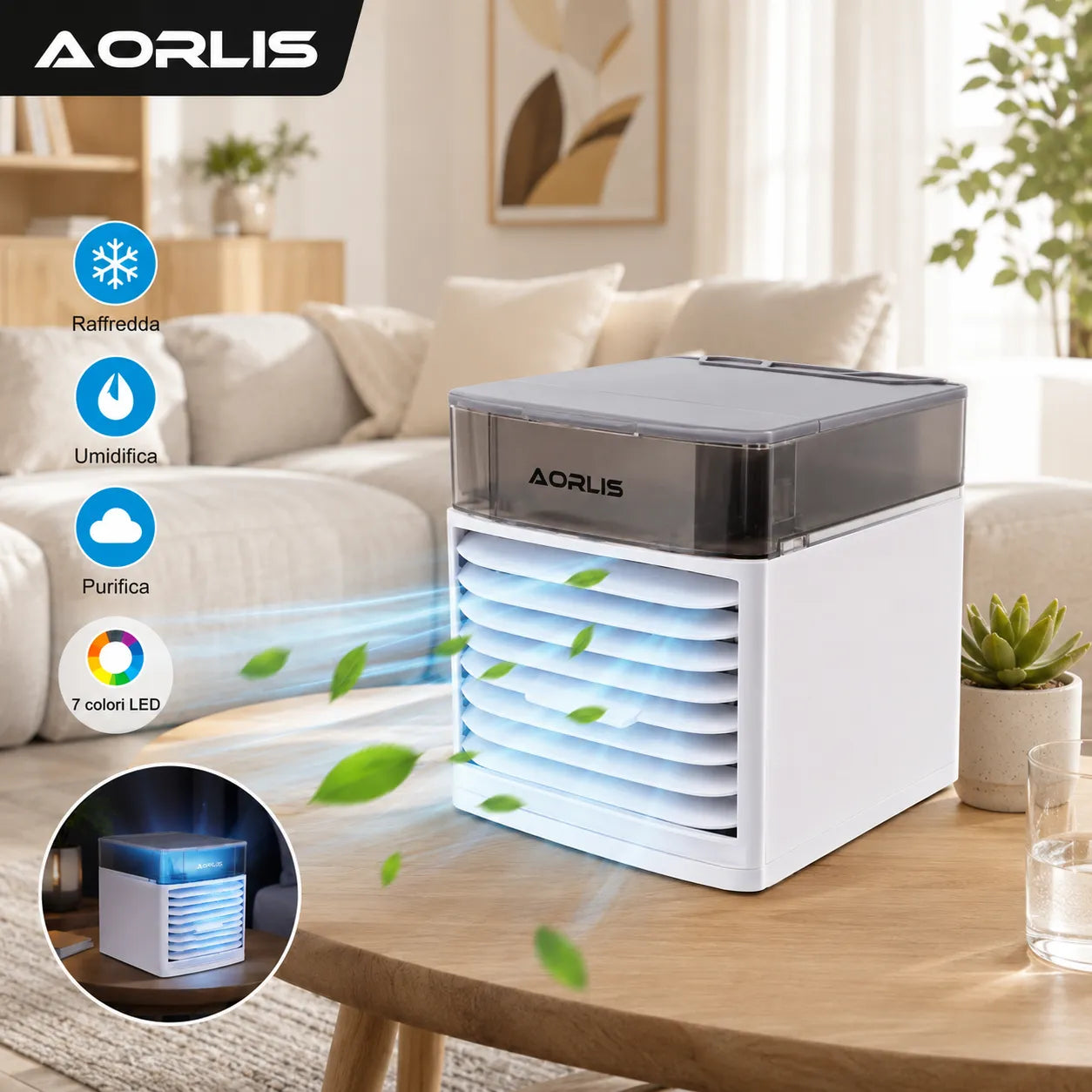 Condizionatore Portatile 500ML Mini Air Cooler USB 3 Velocità LED Raffrescatore