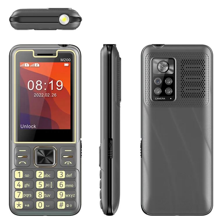 Telefono Cellulare M200 Dual SIM con Tastiera Grande, Batteria 3600 mAh, Radio FM, Lampa, SD Slot
