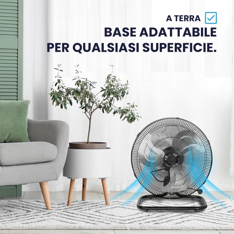 Ventilatore Multifunzionale 3 in 1 – Da Colonna, Tavolo o Parete, 55W, 50cm, 5 Pale in Metallo