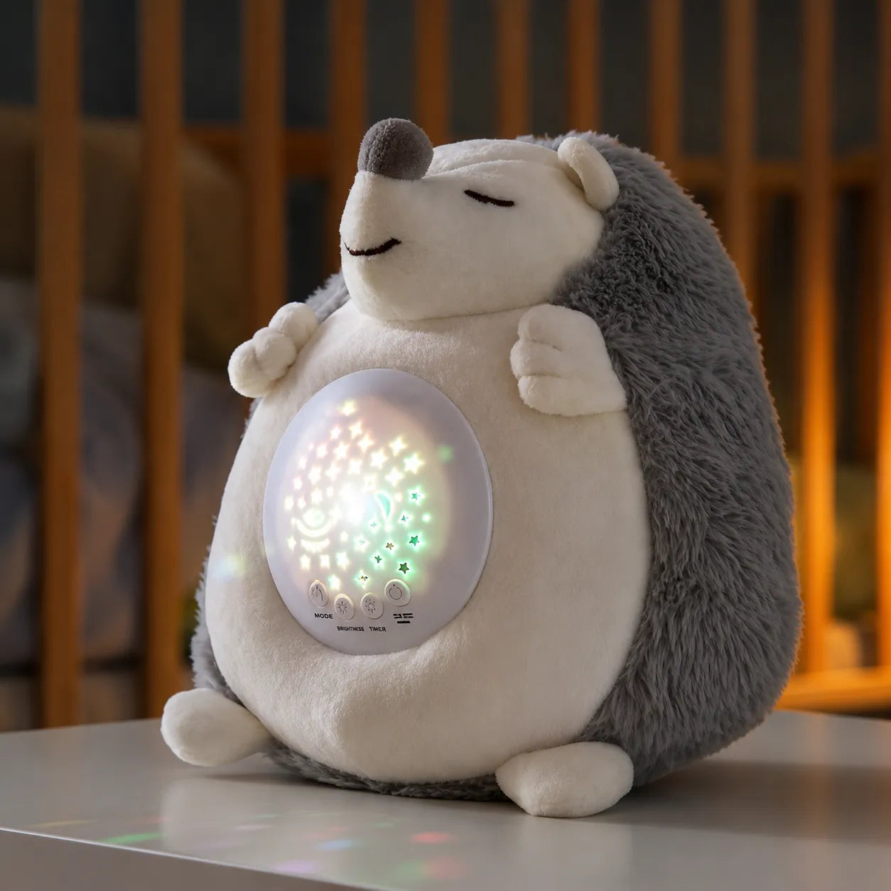 Peluche Riccio Proiettore Stelle con Musica Rilassante, Luce Notturna LED 7 Colori, Timer Automatico, Lampada per Bambini e Neonati