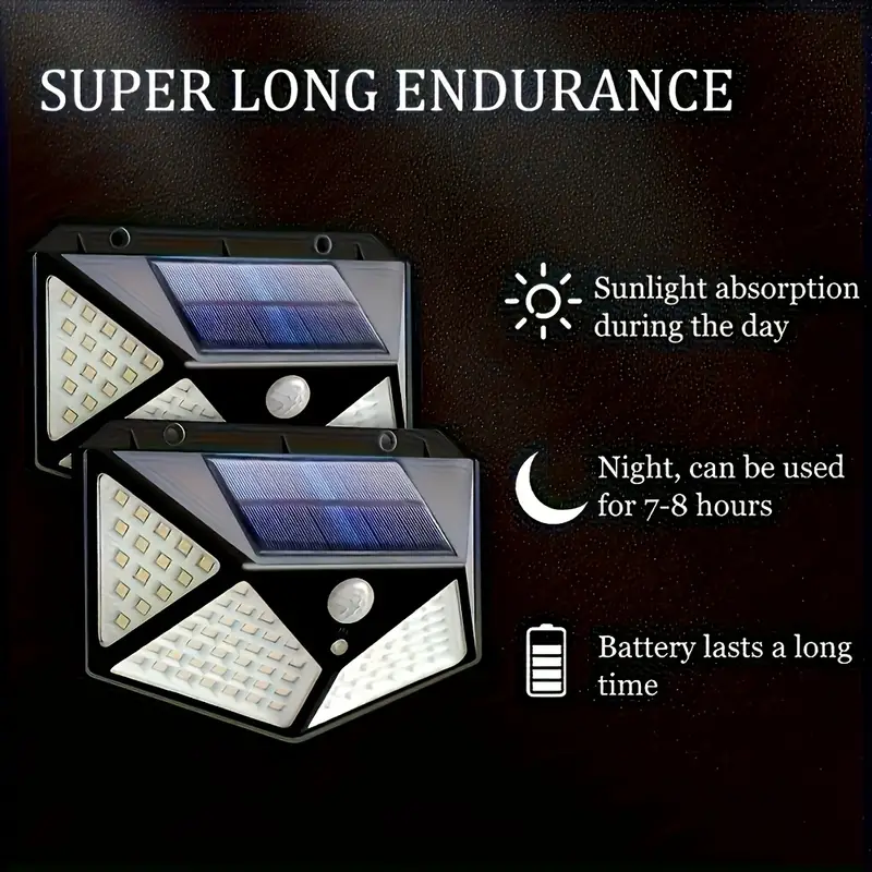 Faretto solare da esterno 100 led con sensore di movimento impermeabile 3 modalità