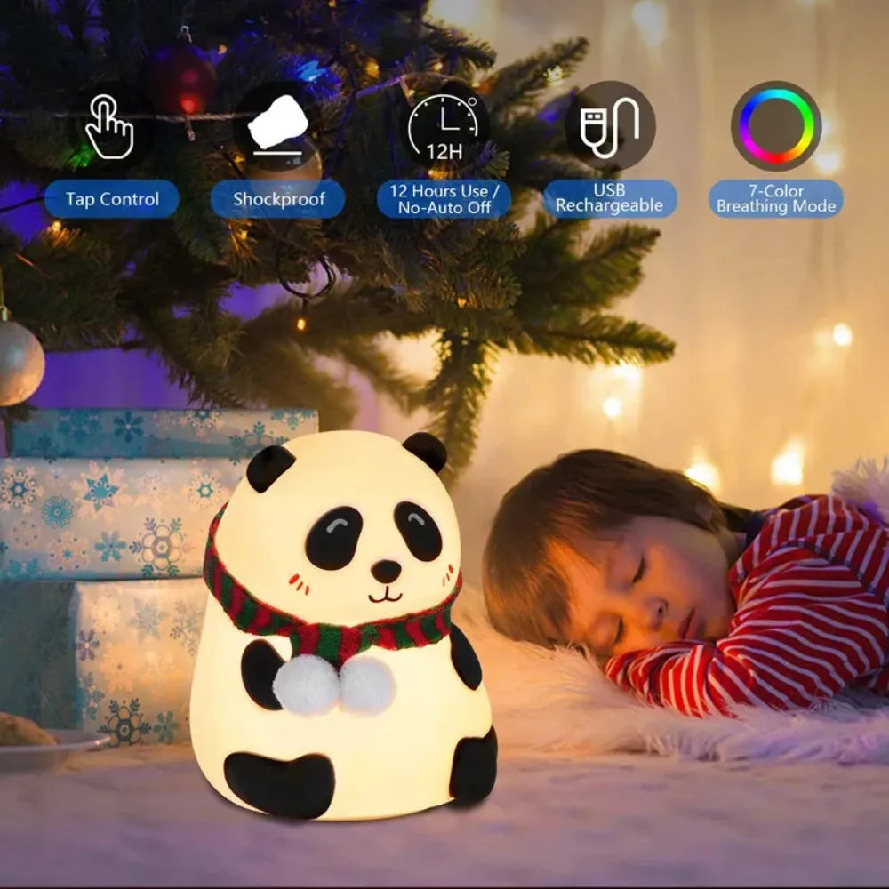 Luce Notturna a Forma di Panda – Lampada LED in Silicone con 7 Colori Cangianti