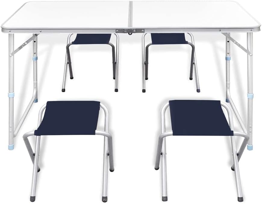 Set Tavolo da Campeggio Pieghevole con 4 Sedie – Altezza Regolabile, Richiudibile a Valigetta, per Esterno e Interno