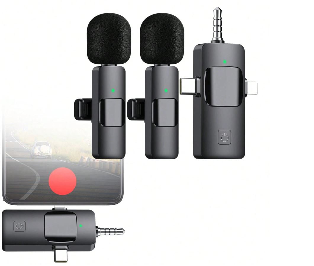 Microfono Lavalier Wireless 3 in 1 - Compatibile con iPhone, iPad, Android, Fotocamera, Riduzione del Rumore, Microfono per Vlog, TikTok, YouTube Live Stream