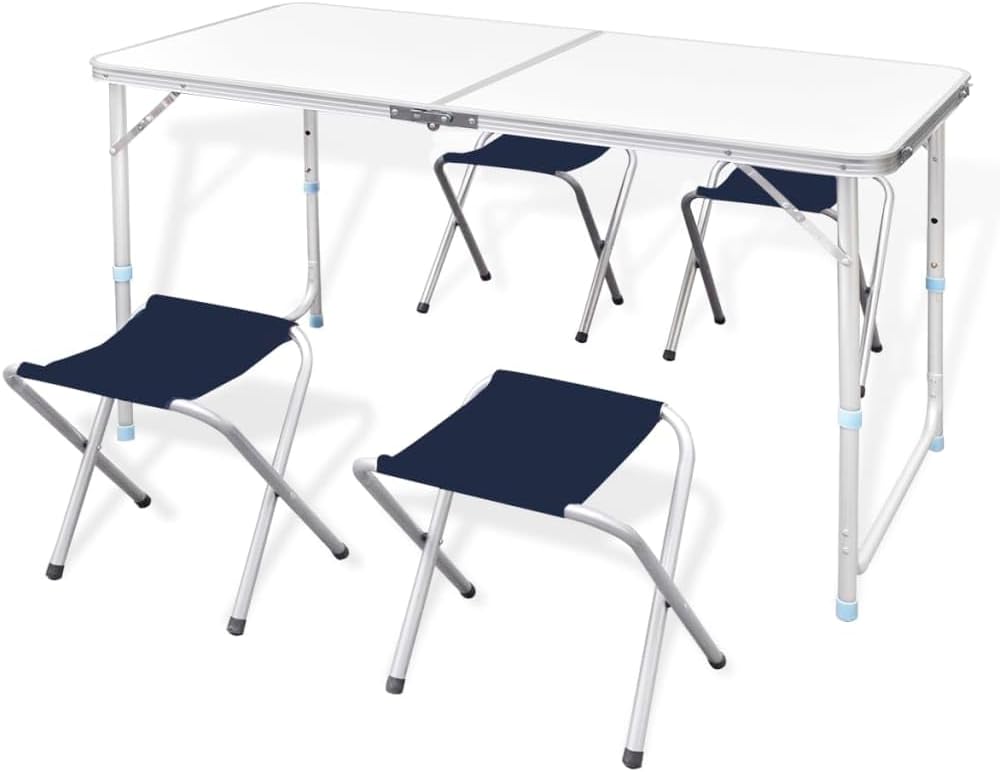 Set Tavolo da Campeggio Pieghevole con 4 Sedie – Altezza Regolabile, Richiudibile a Valigetta, per Esterno e Interno