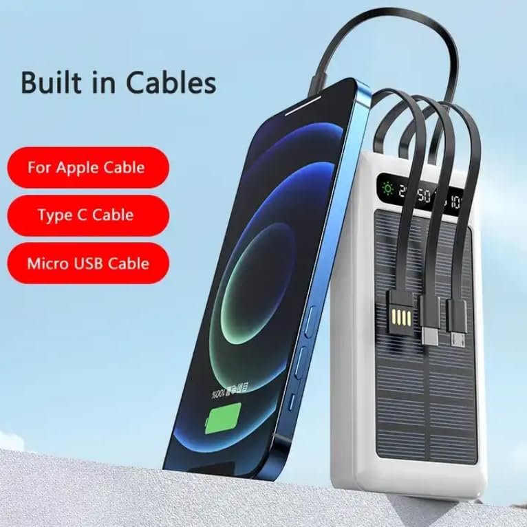 Power Bank Solare 20000mAh Ultra Capacità - Ricarica Super Veloce USB 4 in 1 con Display LED e Torcia LED Integrata