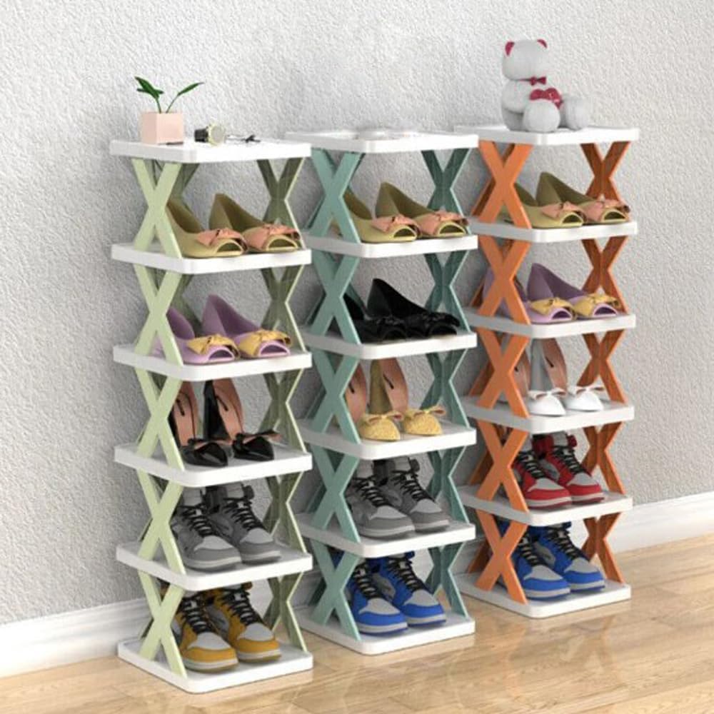 Scarpiera Verticale 6 Ripiani Salvaspazio Autoportante in Plastica