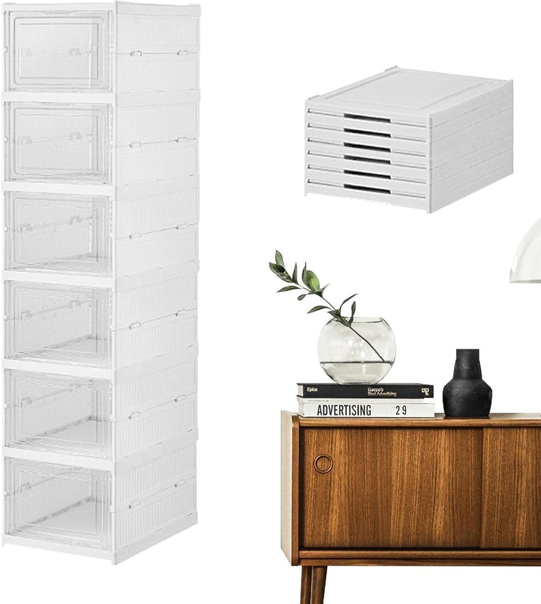 Scatole per scarpe pieghevoli salvaspazio per riporre vestiti giocattoli articoli a 6 ripiani