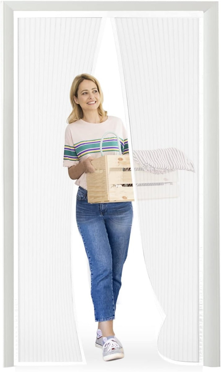 Zanzariera Magnetica per Porta 140 x 240 cm – Tenda Anti-Insetti con Chiusura Automatica Magnetica, Rete in Poliestere Resistente – bianca