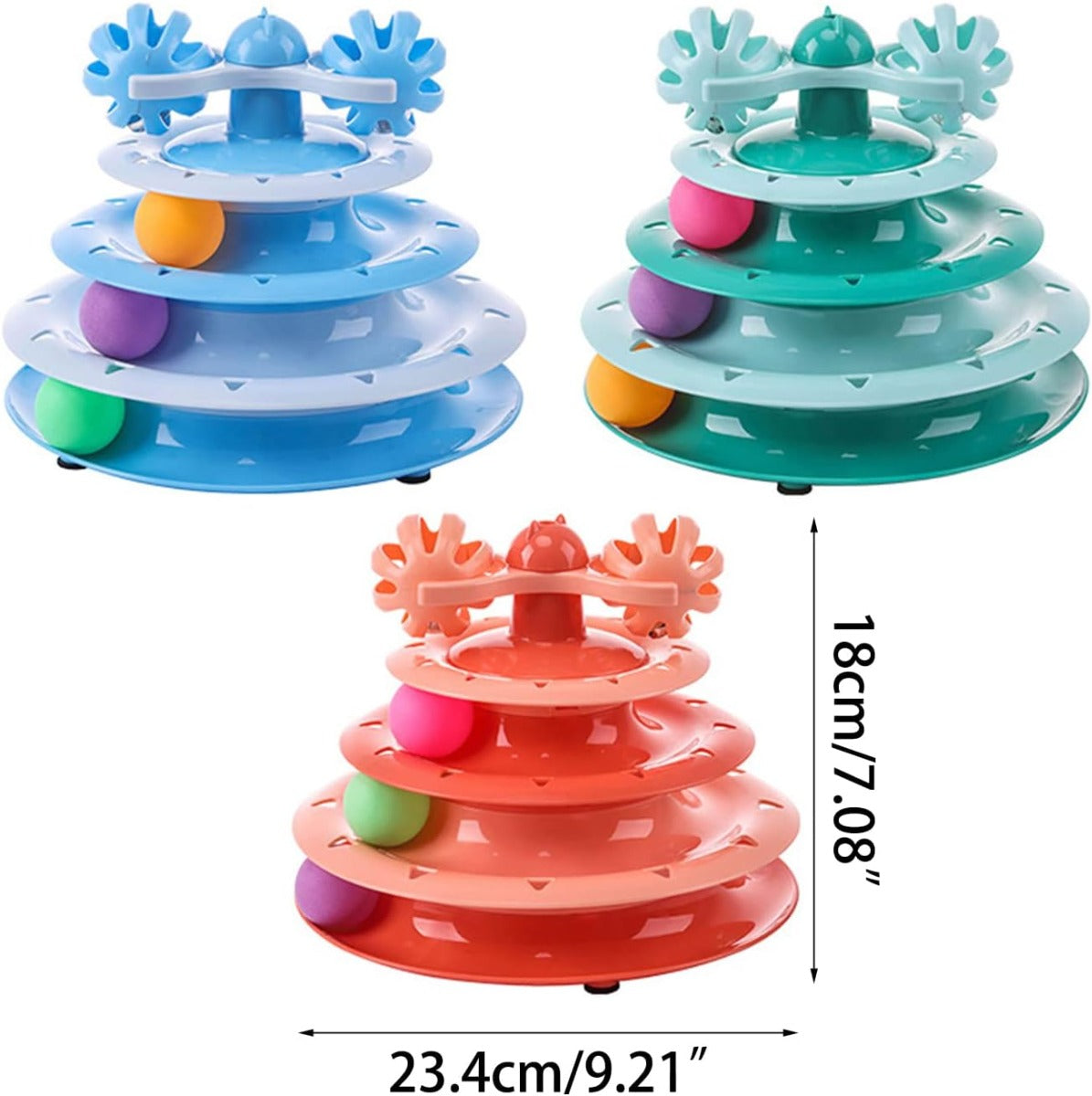 Giocattolo Interattivo per Gatti a 3 Livelli – Torre con Piste e Palline Rotanti, Allenamento e Divertimento per Gatti Domestici
