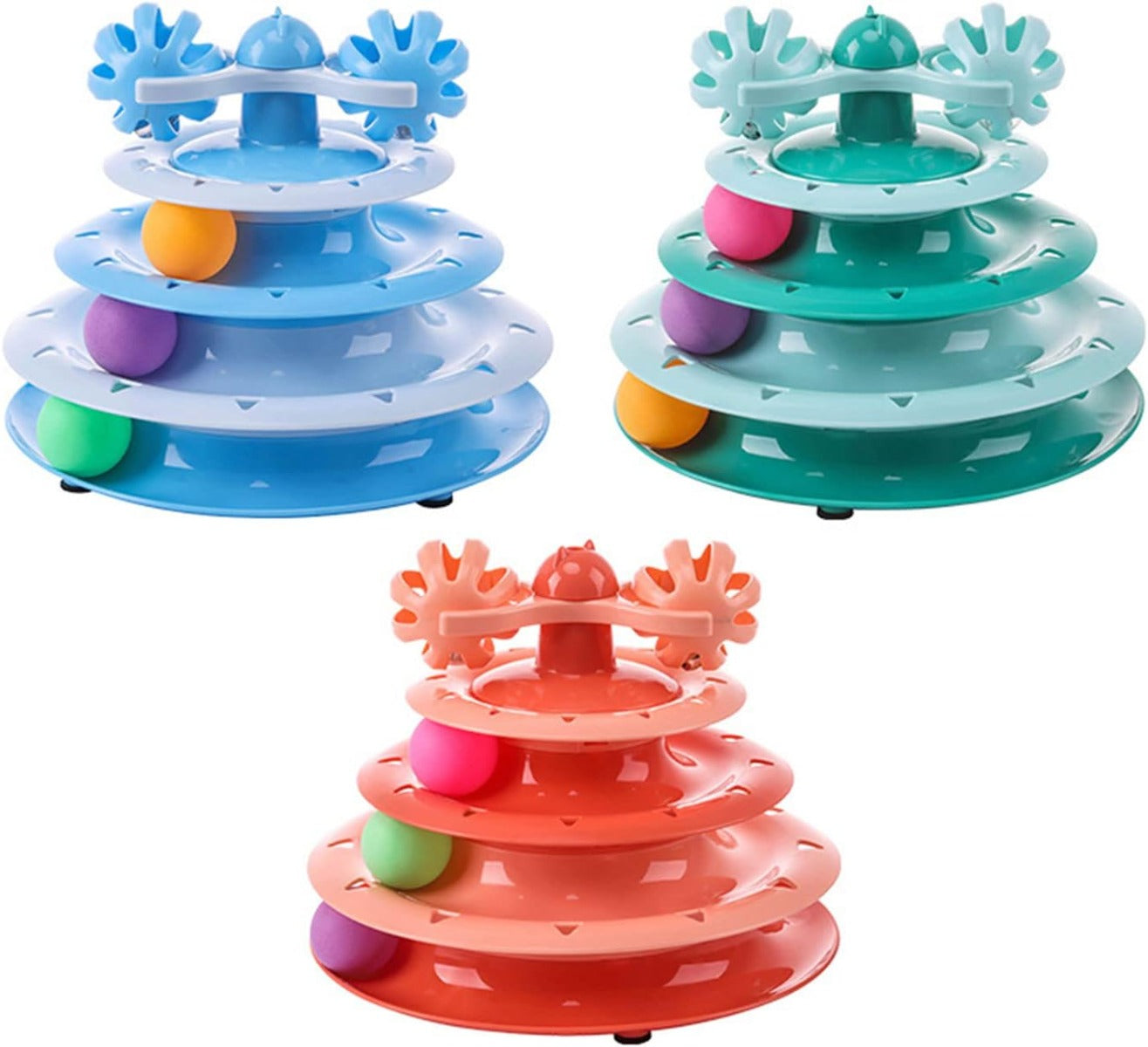 Giocattolo Interattivo per Gatti a 3 Livelli – Torre con Piste e Palline Rotanti, Allenamento e Divertimento per Gatti Domestici