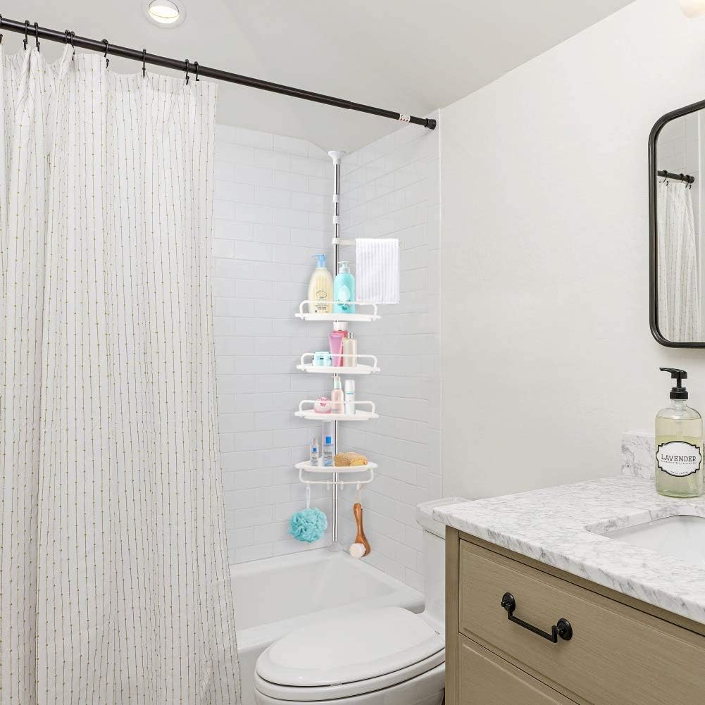 Mensola Angolare Telescopica per Doccia – 4 Ripiani Regolabili