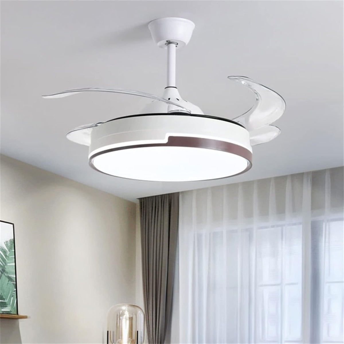 Ventilatore da Soffitto 51079 con Luce LED Dimmerabile e Telecomando – 48" a Pale Retrattili, Silenzioso, Plafoniera Moderna per Interni