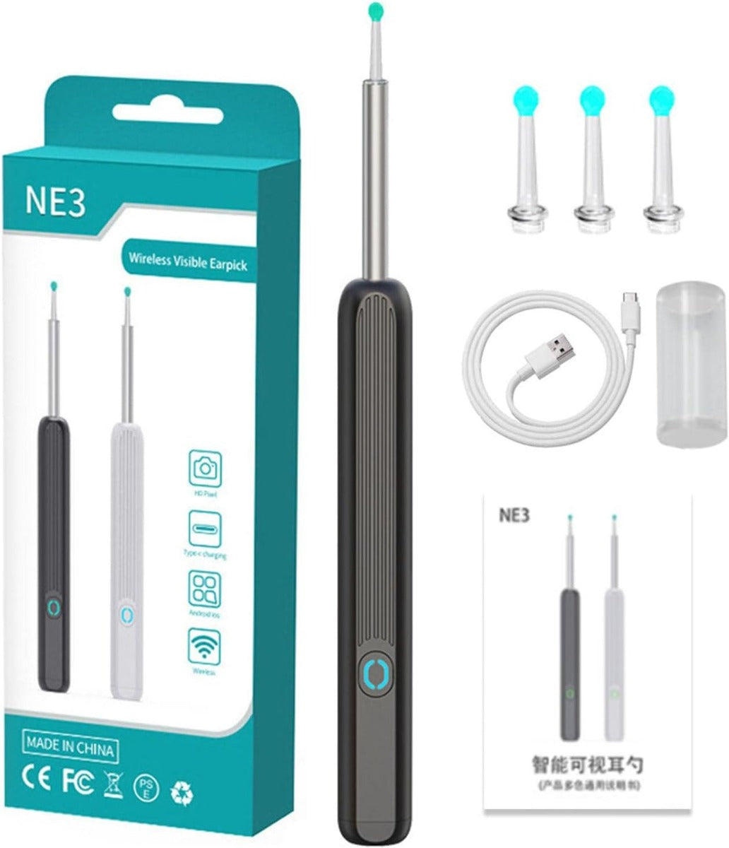 Kit di Pulizia delle Orecchie con Fotocamera HD 1080P, 4 Modalità di Luce e Ricarica USB