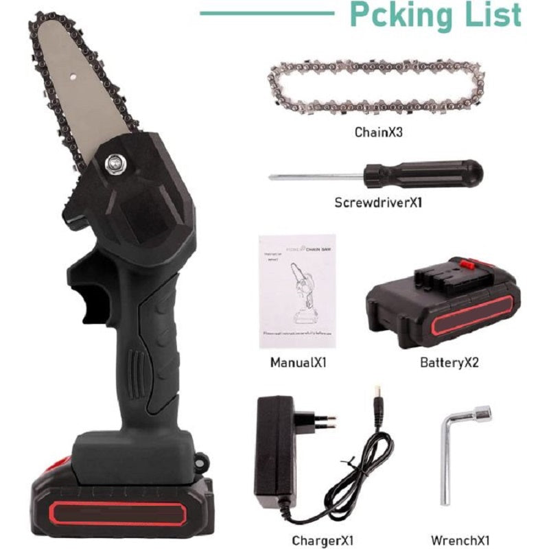 Mini motosega elettrica a 2 batteria 48v portatile con caricatore 4 pollici + valigetta