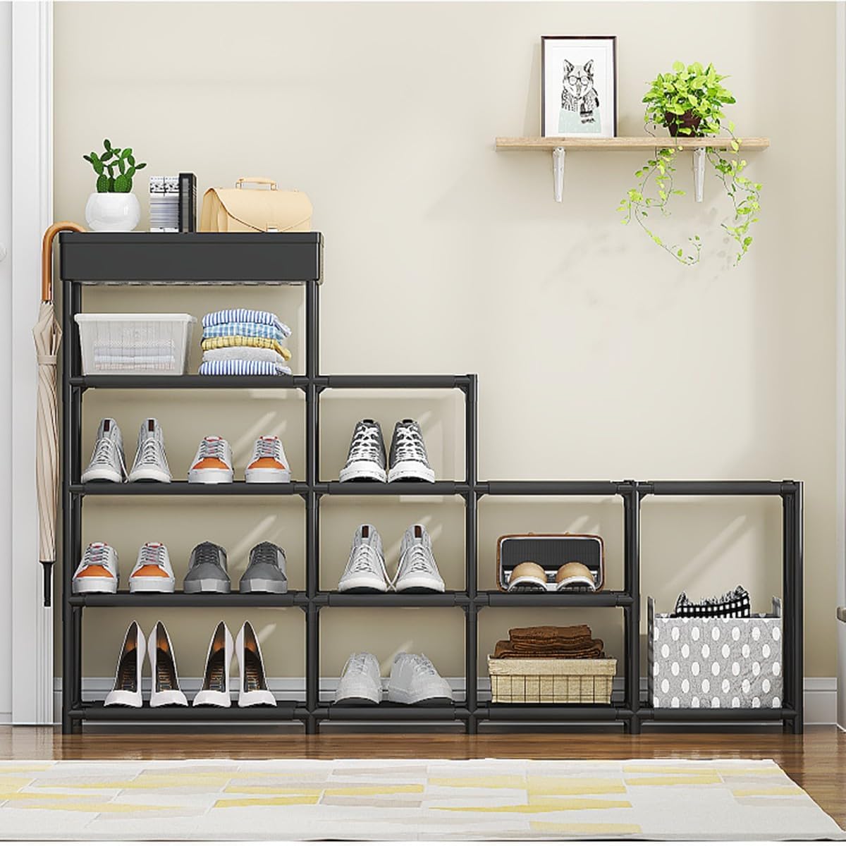 Scarpiera Multistrato a 5 Livelli, Scaffale Porta Scarpe Salvaspazio con Scomparto Impermeabile