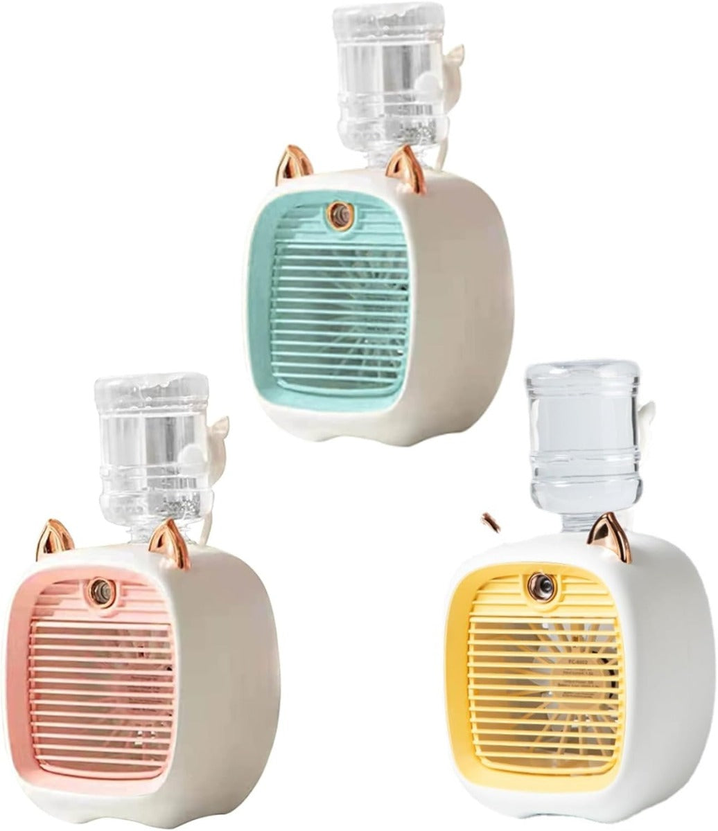 Mini Condizionatore d'Aria Portatile con Ventilatore, Umidificatore e Spray - 3 Velocità, USB Ricaricabile, Ideale per Casa, Ufficio e Viaggio