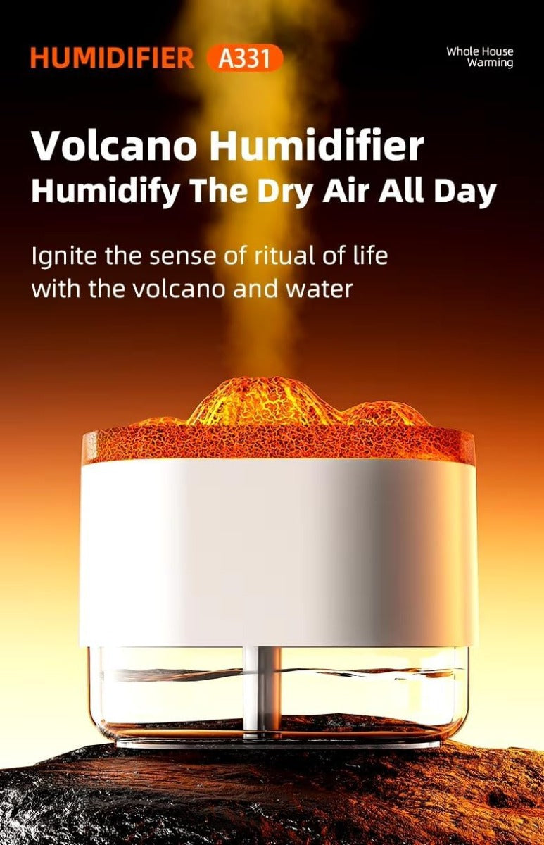 Diffusore Umidificatore Flame Volcano con Luce LED e Spegnimento Automatico - 300ml