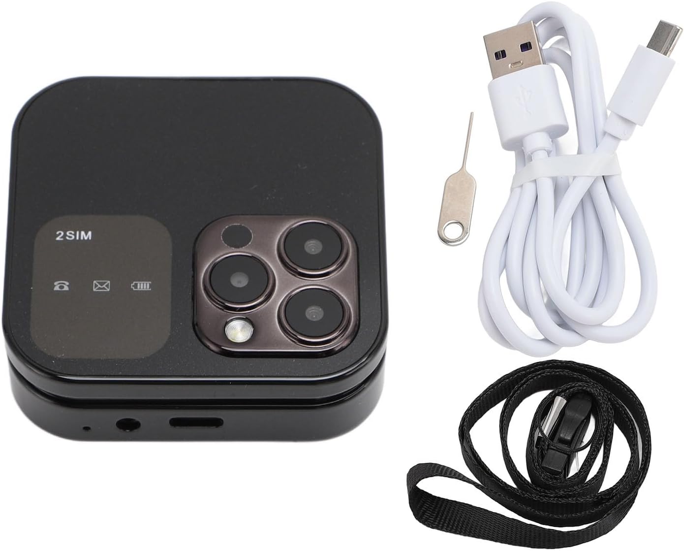 Mini Telefono Cellulare Pieghevole i16 Pro Dual SIM con Radio FM, Fotocamera HD e Torcia LED (black)