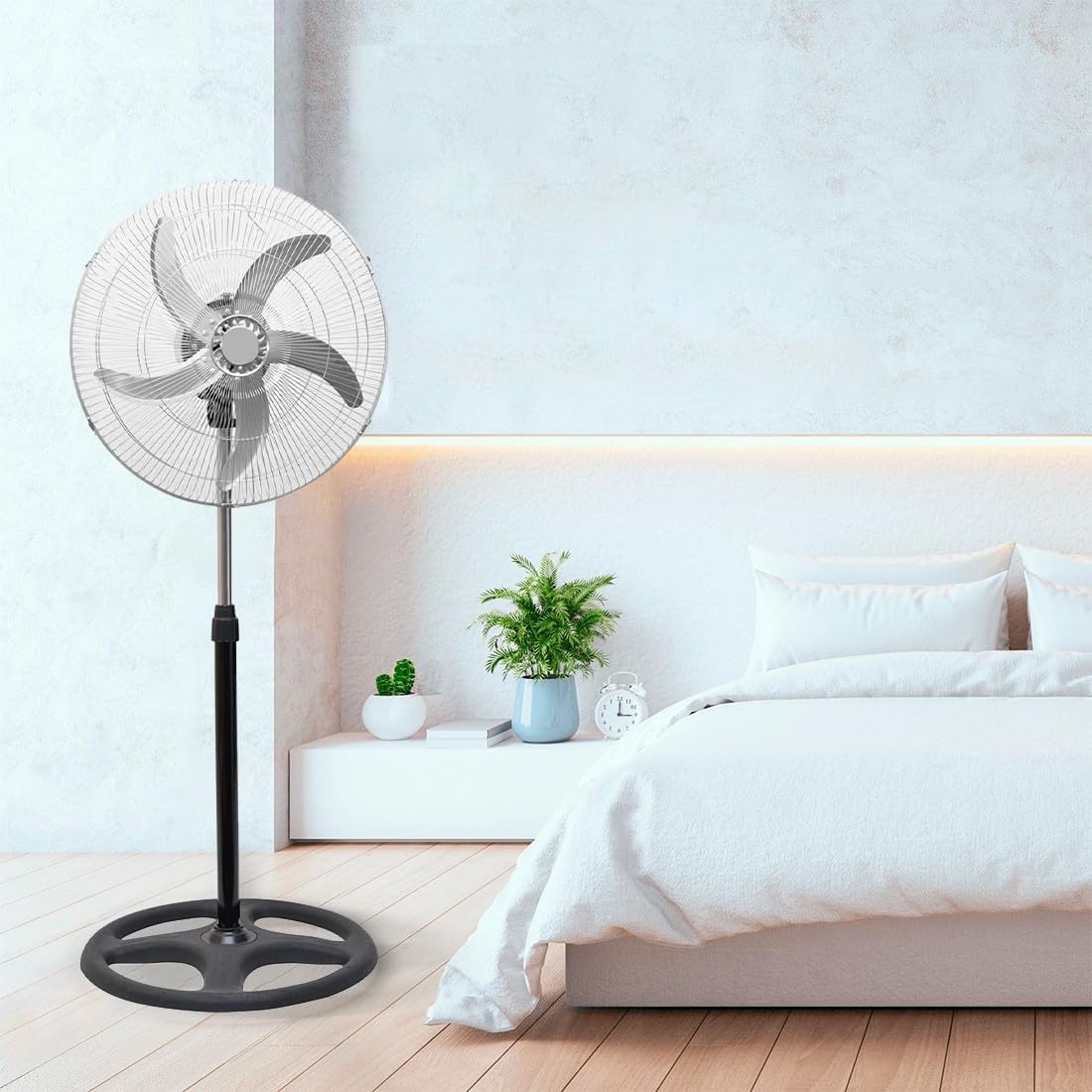 Ventilatore a Piantana 3in1 65W – Ø50 cm con 5 Pale in Alluminio, Oscillante, Installazione da Tavolo o a Muro