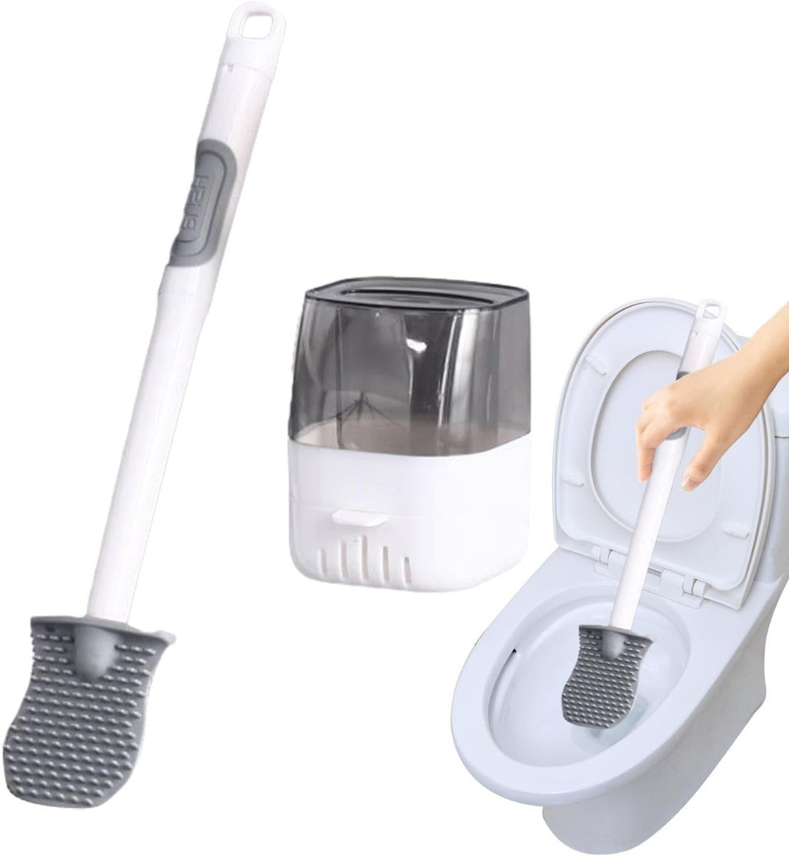 Scopino per WC da Parete in Silicone, con Manico Ricaricabile e Design Salvaspazio