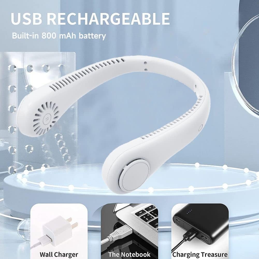 Ventilatore da Collo Portatile Senza Lame – USB Ricaricabile, 3 Velocità, Silenzioso, a Mani Libere, per Uso Interno ed Esterno