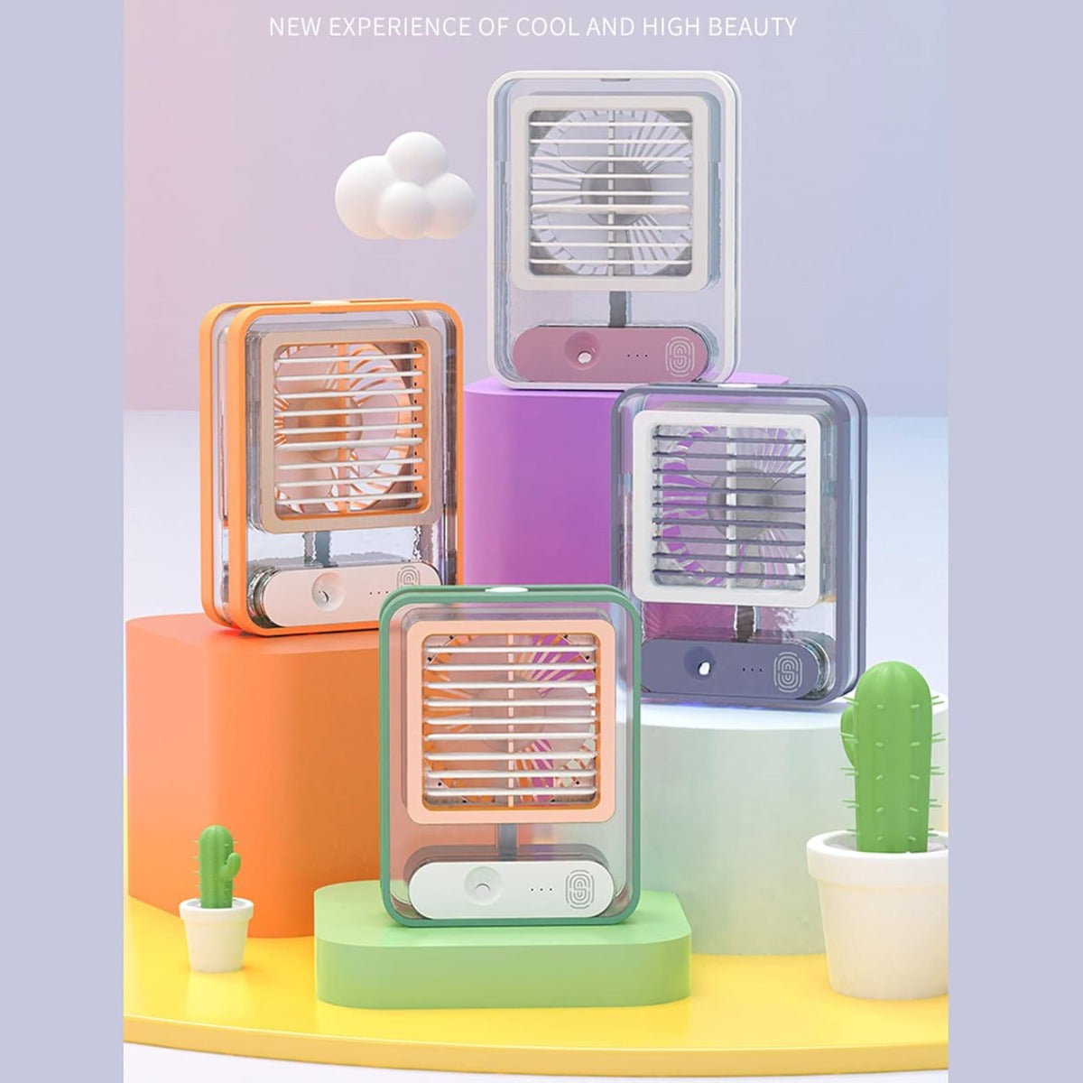 Condizionatore d'Aria Portatile da Tavolo con Umidificatore, 3 Velocità e Luce Notturna