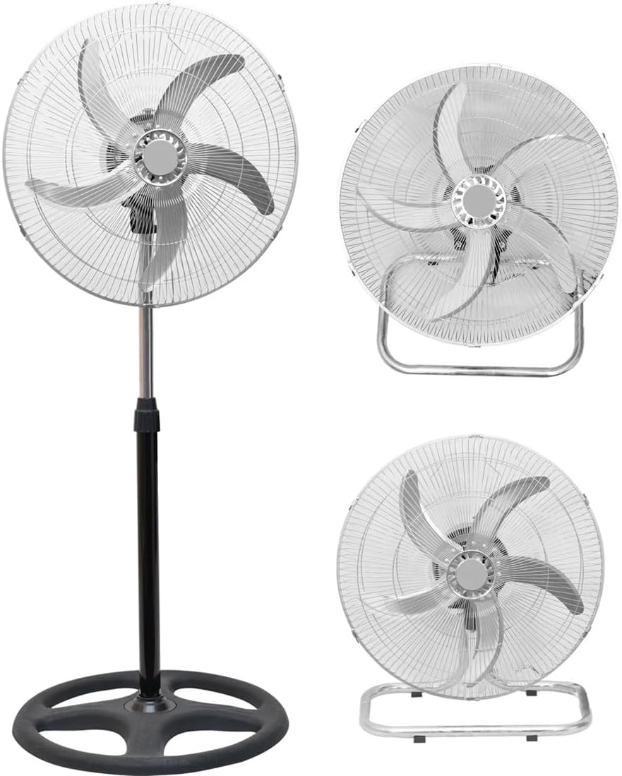 Ventilatore a Piantana 3in1 65W – Ø50 cm con 5 Pale in Alluminio, Oscillante, Installazione da Tavolo o a Muro