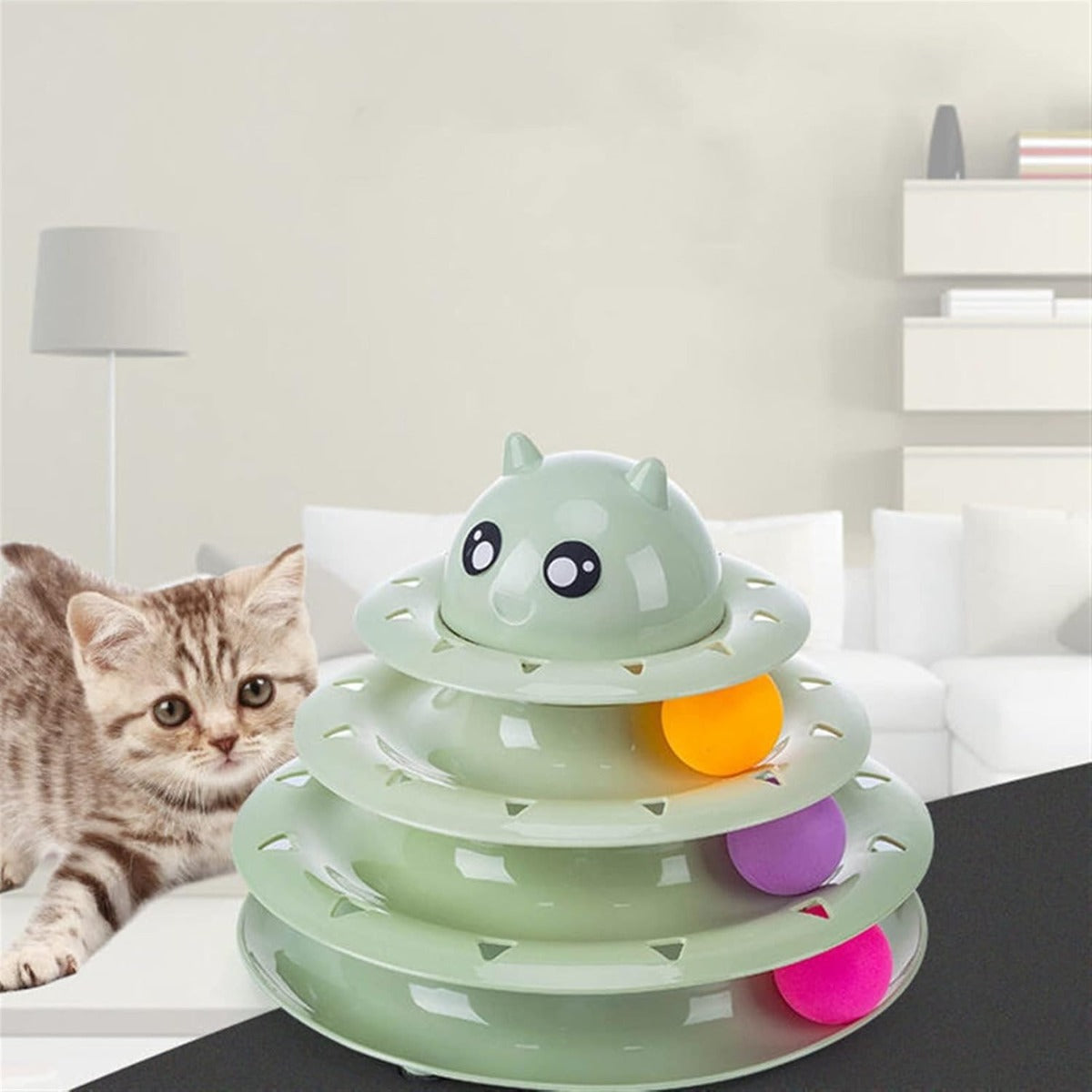 Torre a 3 Livelli per Gatti con Palline in Movimento – Gioco Interattivo Stimolante