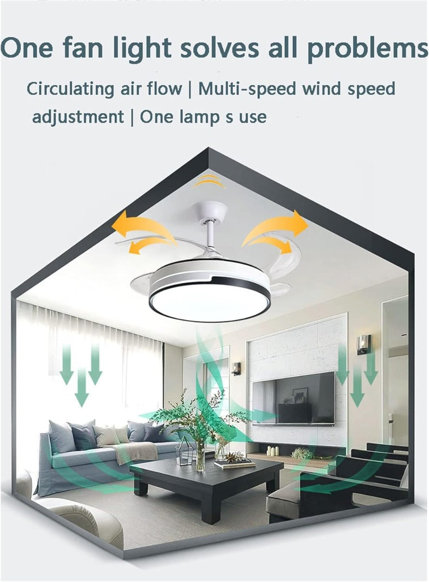 Ventilatore da Soffitto 51079 con Luce LED Dimmerabile e Telecomando – 48" a Pale Retrattili, Silenzioso, Plafoniera Moderna per Interni