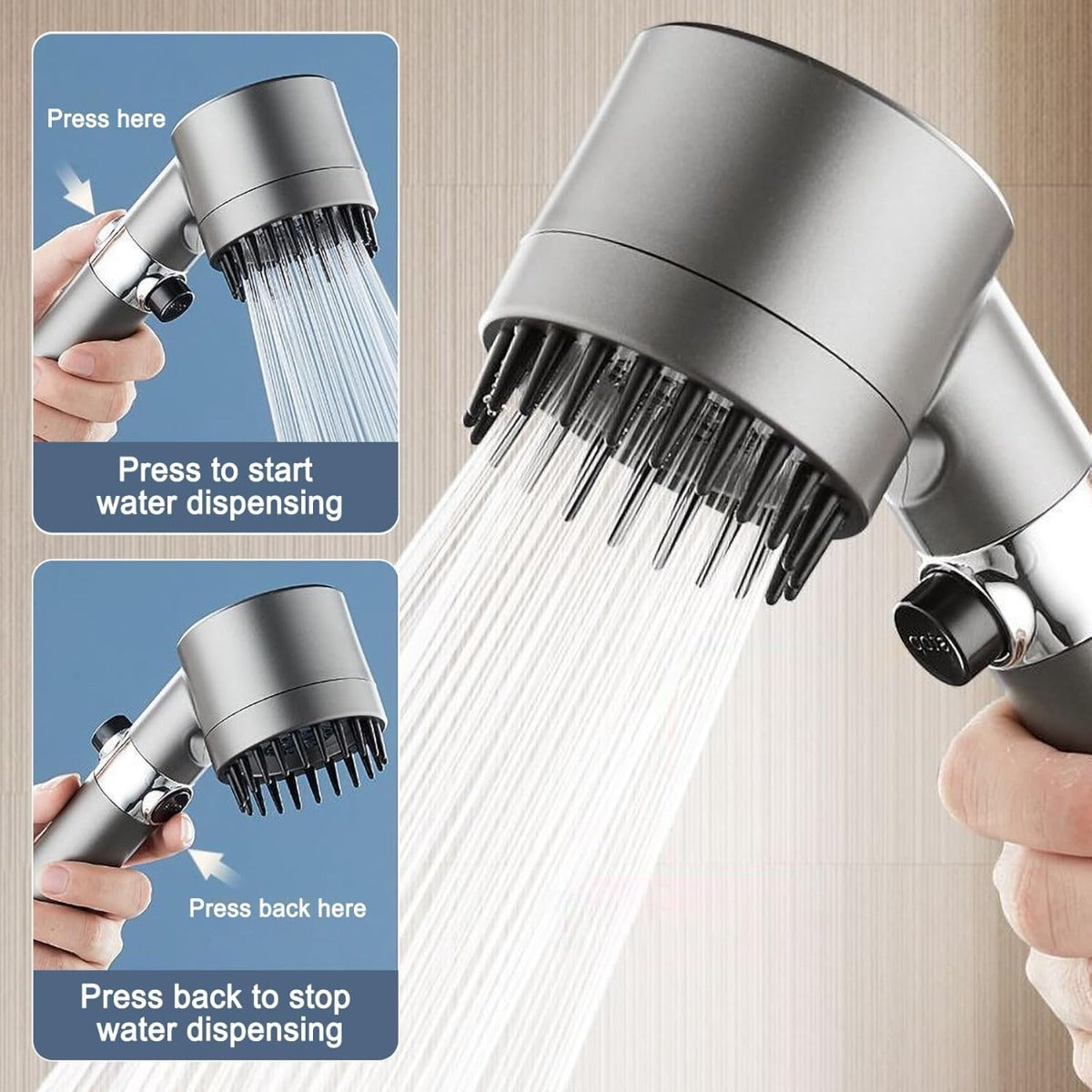 Soffione Doccia Anticalcare Alta Pressione da 1,5 m Risparmio Idrico e Massaggiatore Silicone Integrato