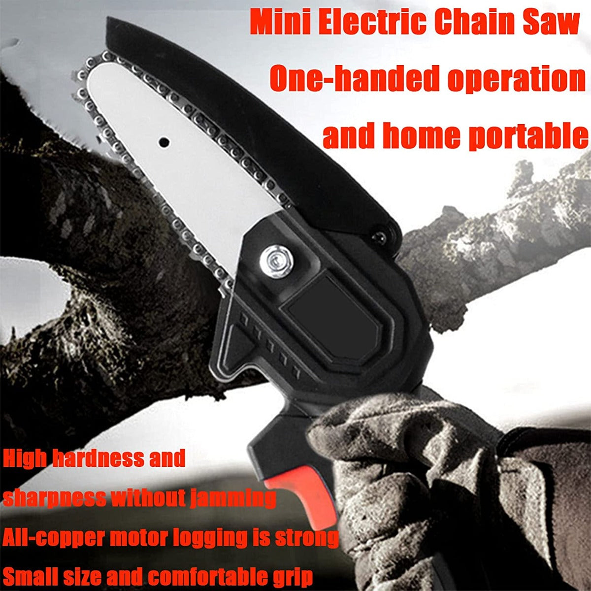 Mini motosega elettrica a 2 batteria 48v portatile con caricatore 4 pollici + valigetta