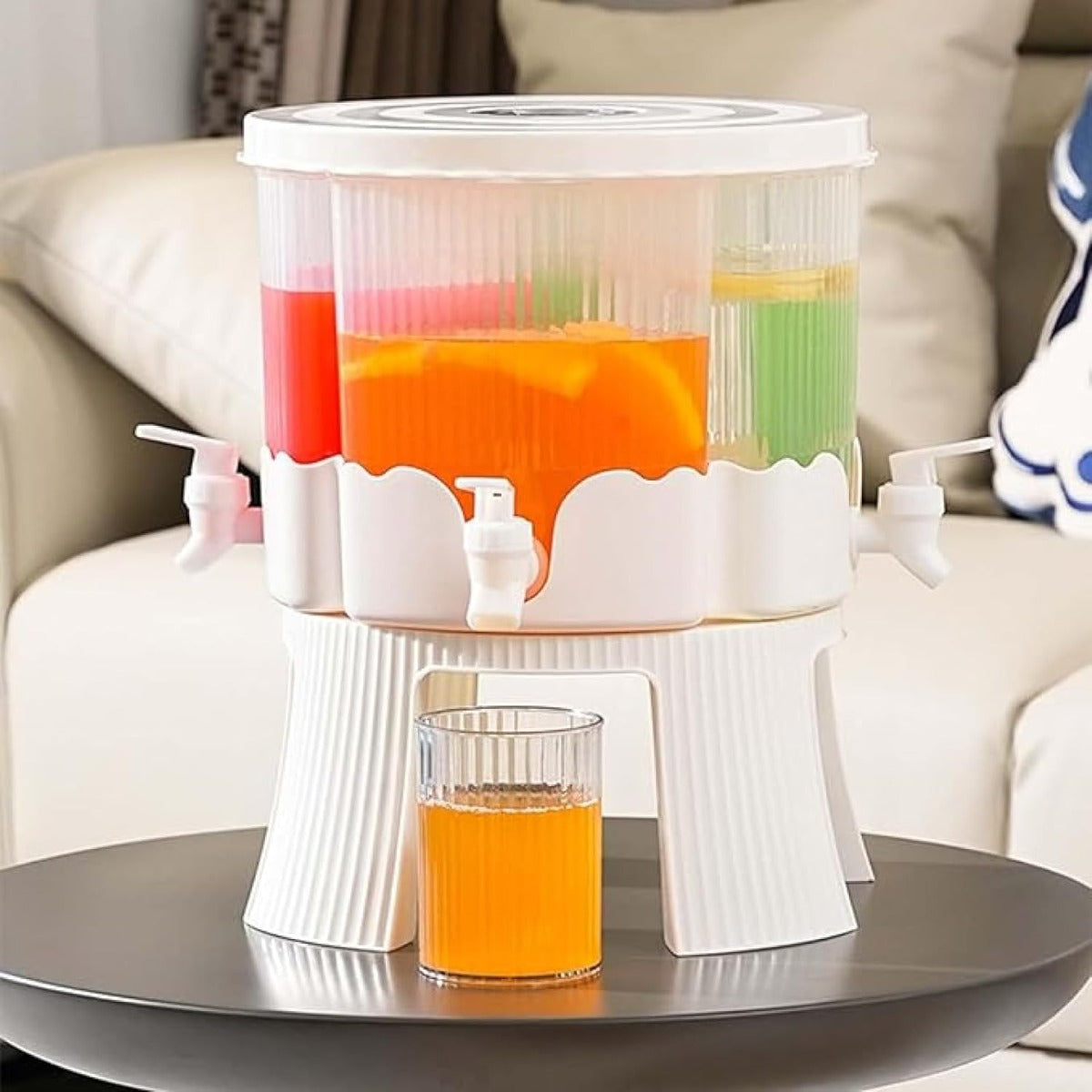 Bottiglia Distributore per Bevande con Tre Scomparti e Rubinetto a Push - 5,2 L