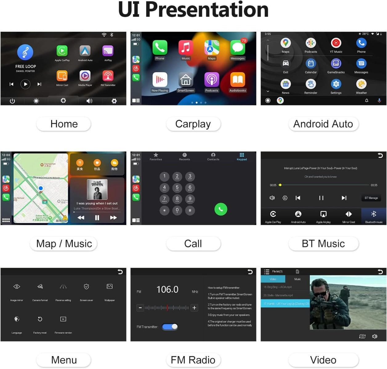 Autoradio Portatile 7" con Apple CarPlay, Android Auto, Bluetooth 5.0 e Mirror Link – Schermo HD, FM e Supporto Multifunzionale