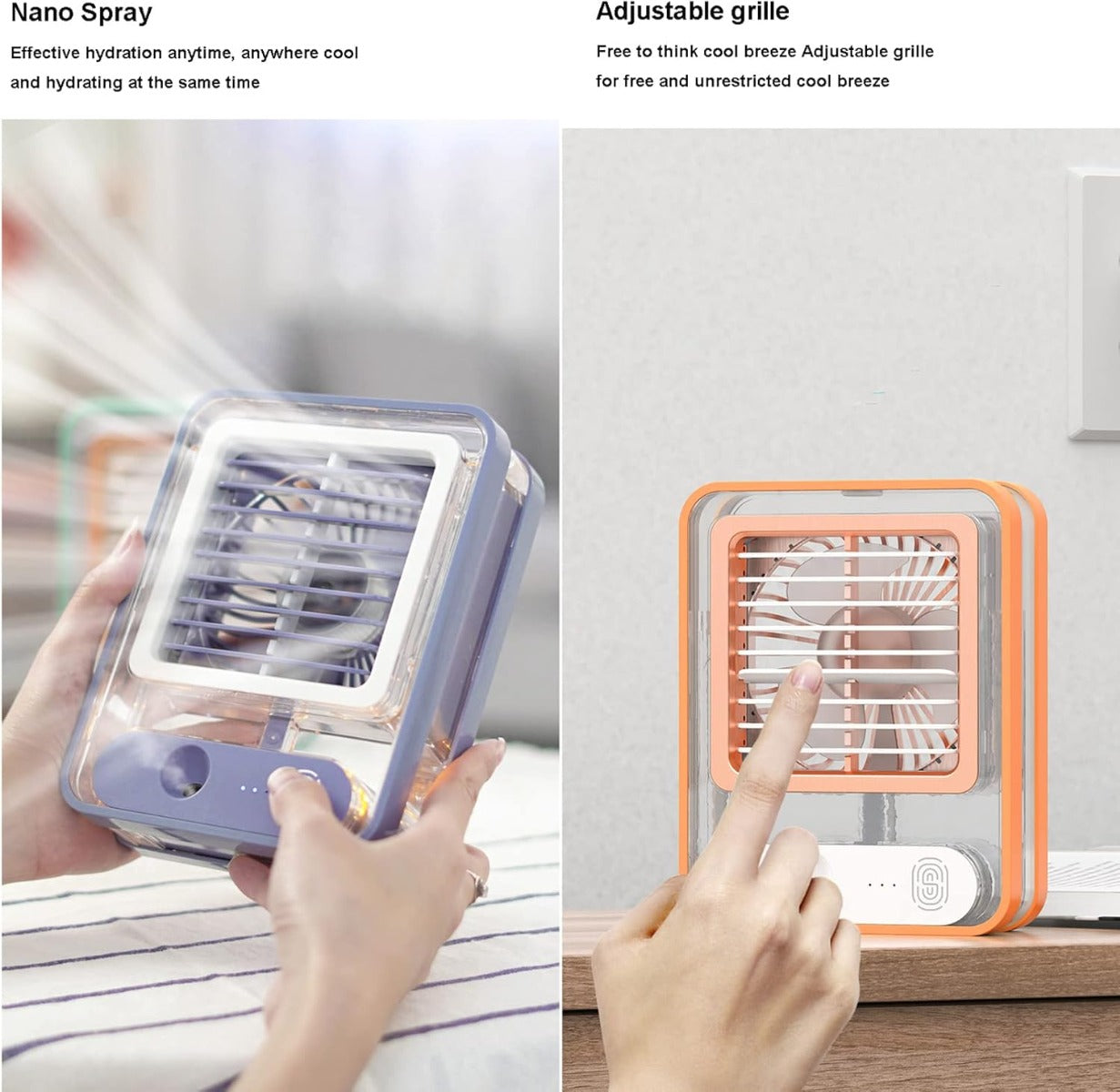 Condizionatore d'Aria Portatile da Tavolo con Umidificatore, 3 Velocità e Luce Notturna